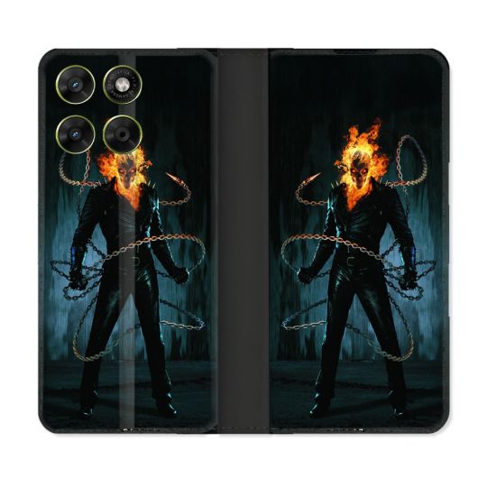 Housse Cuir Portefeuille Pour Motorola Moto G17 / G17 Power Ghost Rider
