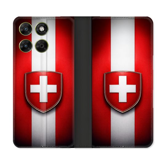 Housse Cuir Portefeuille Pour Motorola Moto G37 / G37 Power / G47 Voyage Drapeau Suisse