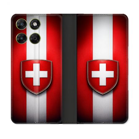 Housse Cuir Portefeuille Pour Motorola Moto G37 / G37 Power / G47 Voyage Drapeau Suisse