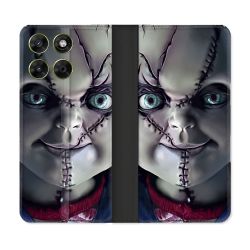 Housse Cuir Portefeuille Pour Motorola Moto G17 / G17 Power Horreur Chucky Cicatrice