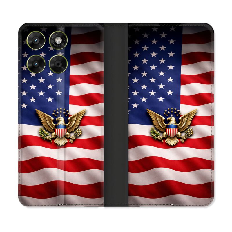 Housse Cuir Portefeuille Pour Motorola Moto G37 / G37 Power / G47 Voyage Drapeau USA Etats Unis
