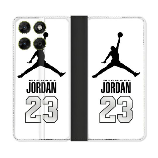 Housse Cuir Portefeuille Pour Motorola Moto G17 / G17 Power Jordan 23 Blanc