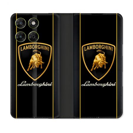 Housse Cuir Portefeuille Pour Motorola Moto G17 / G17 Power Lamborghini Carbone