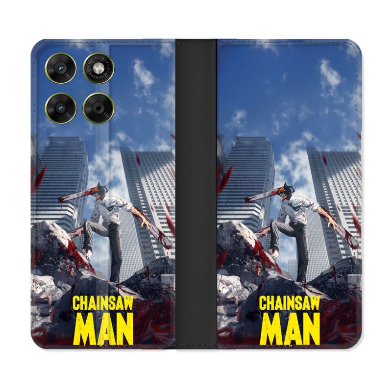 Housse Cuir Portefeuille Pour Motorola Moto G17 / G17 Power Manga Chainsaw Man Denji