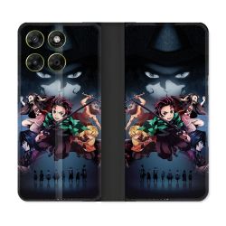 Housse Cuir Portefeuille Pour Motorola Moto G17 / G17 Power Manga Demon Slayer Noir