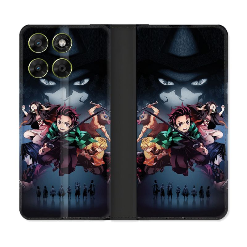 Housse Cuir Portefeuille Pour Motorola Moto G17 / G17 Power Manga Demon Slayer Noir