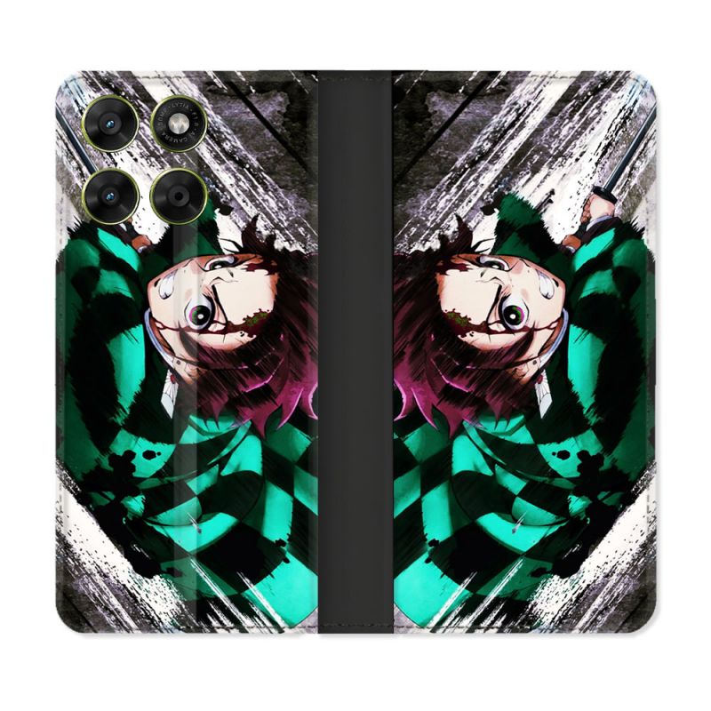 Housse Cuir Portefeuille Pour Motorola Moto G17 / G17 Power Manga Demon Slayer Tanjiro