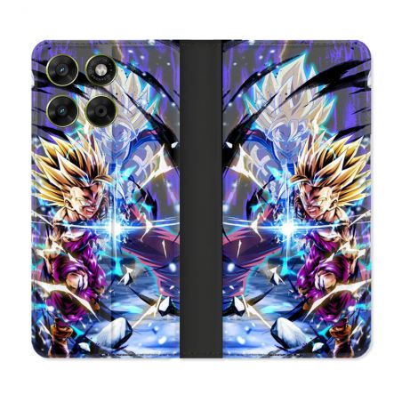 Housse Cuir Portefeuille Pour Motorola Moto G17 / G17 Power Manga Dragon Ball Sangohan Duo