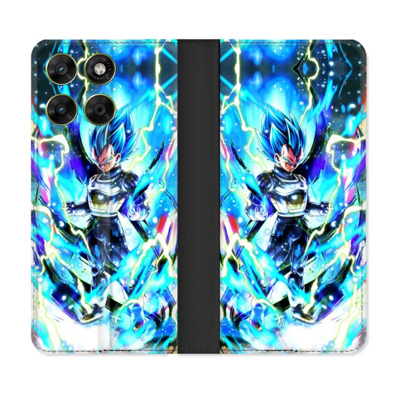 Housse Cuir Portefeuille Pour Motorola Moto G17 / G17 Power Manga Dragon Ball Vegeta Bleu