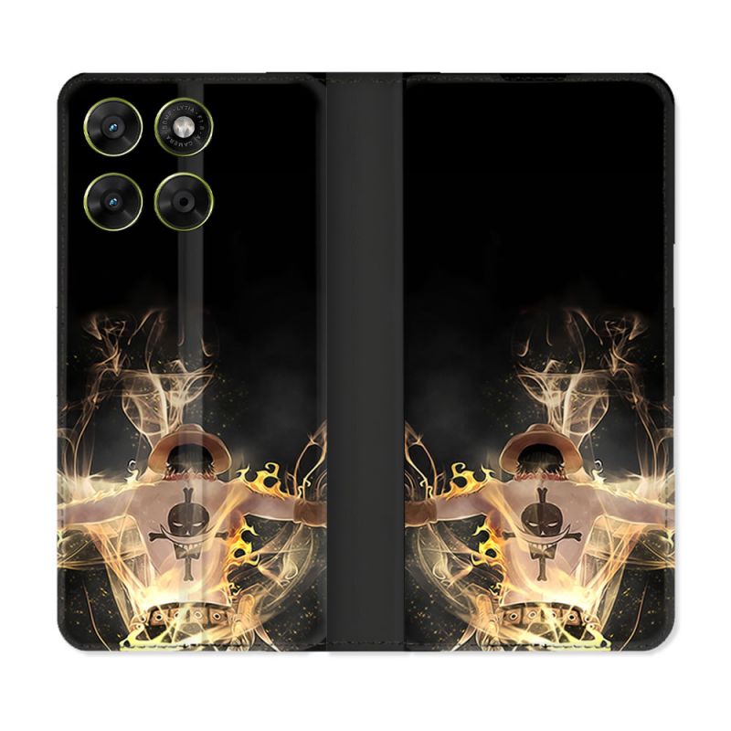 Housse Cuir Portefeuille Pour Motorola Moto G17 / G17 Power Manga One Piece Ace Noir