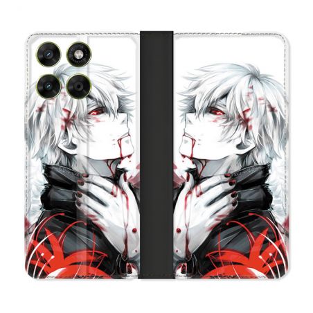 Housse Cuir Portefeuille Pour Motorola Moto G17 / G17 Power Manga Tokyo Ghoul Kaneki Blanc
