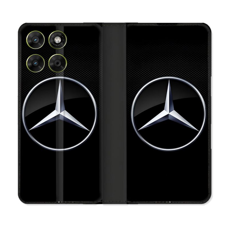 Housse Cuir Portefeuille Pour Motorola Moto G17 / G17 Power Mercedes Carbone