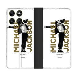 Housse Cuir Portefeuille Pour Motorola Moto G17 / G17 Power Michael Jackson Blanc
