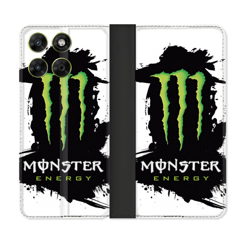 Housse Cuir Portefeuille Pour Motorola Moto G17 / G17 Power Monster Energy Tache