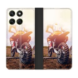 Housse Cuir Portefeuille Pour Motorola Moto G17 / G17 Power Moto Cross Soleil