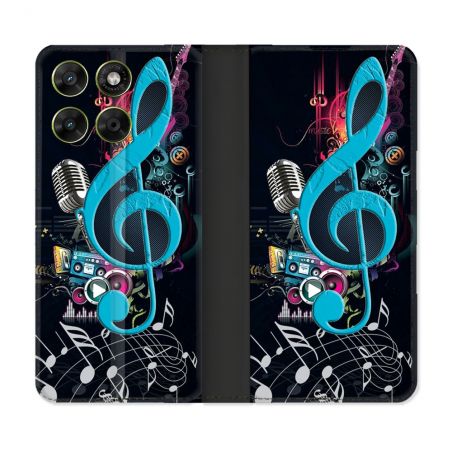 Housse Cuir Portefeuille Pour Motorola Moto G17 / G17 Power Musique Cle Sol Bleu