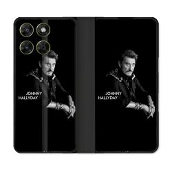 Housse Cuir Portefeuille Pour Motorola Moto G17 / G17 Power Musique Johnny Hallyday Noir