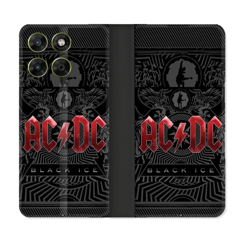 Housse Cuir Portefeuille Pour Motorola Moto G17 / G17 Power Musique Rock ACDC Rouge