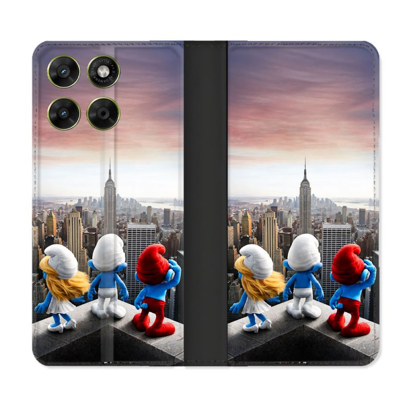 Housse Cuir Portefeuille Pour Motorola Moto G17 / G17 Power Schtroumpfs New York