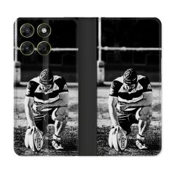 Housse Cuir Portefeuille Pour Motorola Moto G17 / G17 Power Sport Rugby Noir Blanc