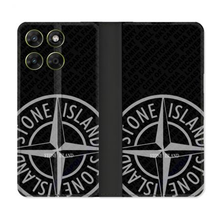 Housse Cuir Portefeuille Pour Motorola Moto G17 / G17 Power Stone Island Gris
