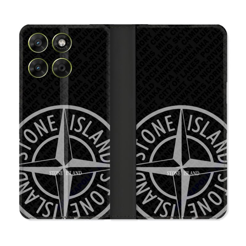 Housse Cuir Portefeuille Pour Motorola Moto G17 / G17 Power Stone Island Gris