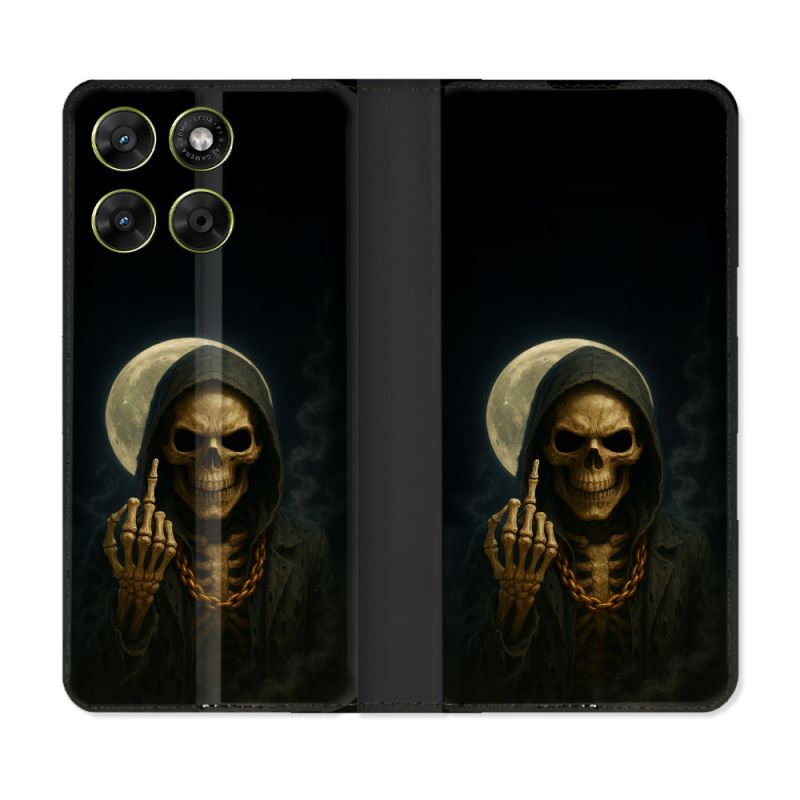 Housse Cuir Portefeuille Pour Motorola Moto G17 / G17 Power Tete de Mort Doigt 2026