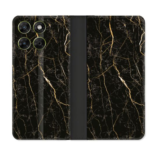 Housse Cuir Portefeuille Pour Motorola Moto G17 / G17 Power Texture Marbre Noir