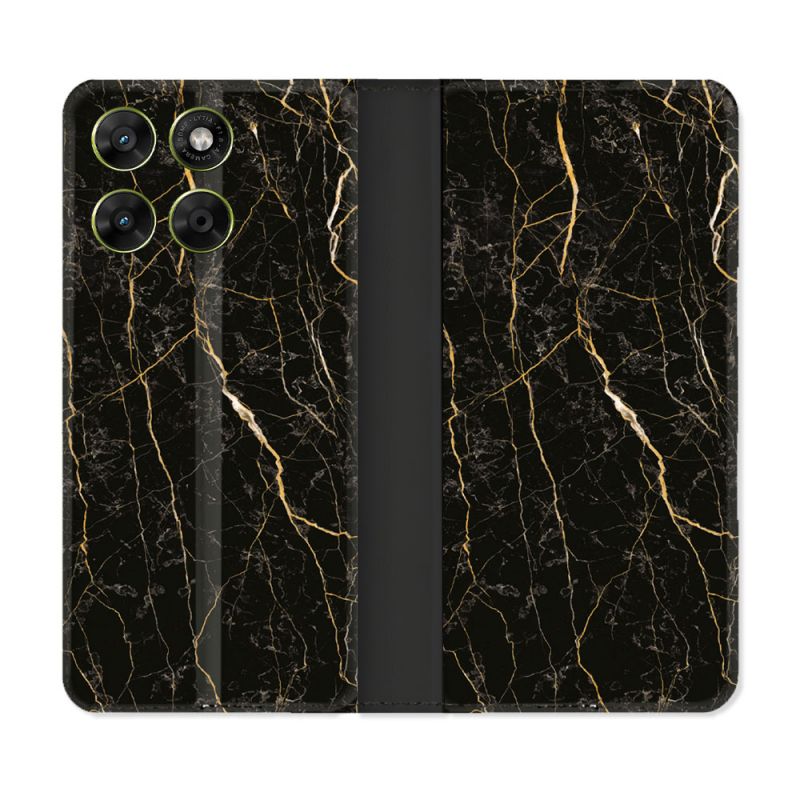Housse Cuir Portefeuille Pour Motorola Moto G17 / G17 Power Texture Marbre Noir