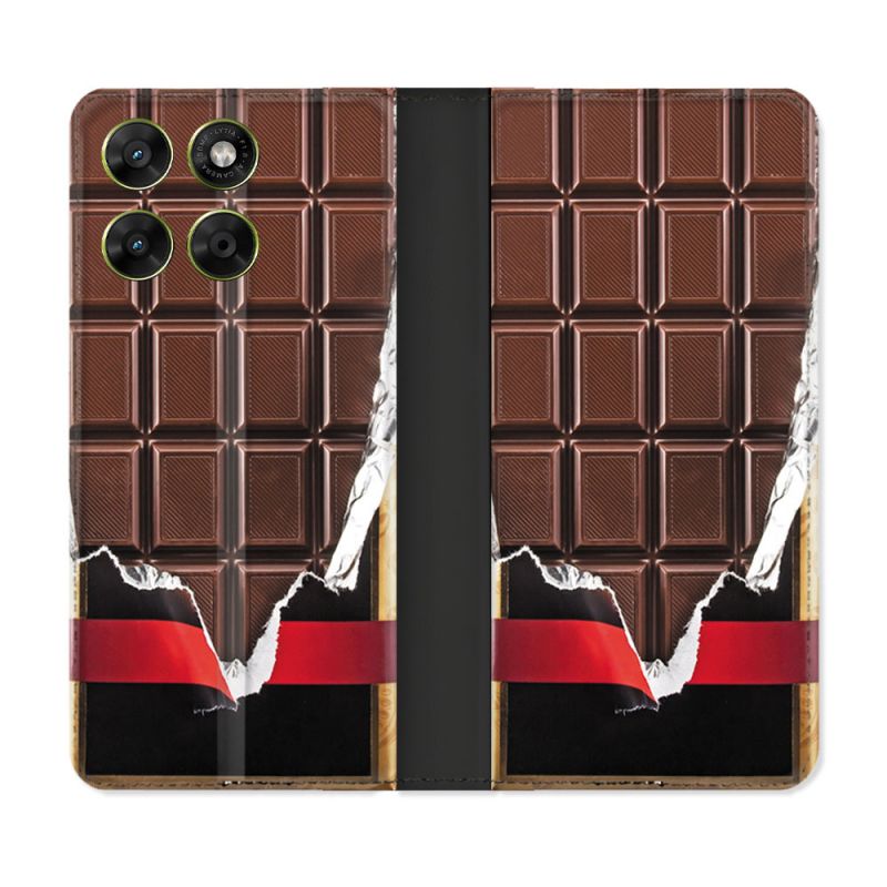 Housse Cuir Portefeuille Pour Motorola Moto G17 / G17 Power Texture Trompe Oeil Chocolat