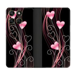 Housse Cuir Portefeuille Pour Motorola Moto G67 / G77 / G87 Amour Coeur Rose Montant sur Noir
