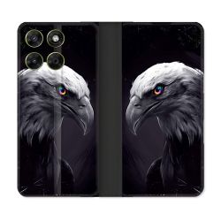 Housse Cuir Portefeuille Pour Motorola Moto G67 / G77 / G87 Animal Aigle Royal Noir