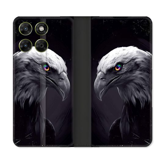 Housse Cuir Portefeuille Pour Motorola Moto G67 / G77 / G87 Animal Aigle Royal Noir