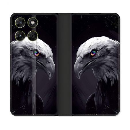 Housse Cuir Portefeuille Pour Motorola Moto G67 / G77 / G87 Animal Aigle Royal Noir