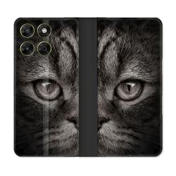 Housse Cuir Portefeuille Pour Motorola Moto G67 / G77 / G87 Animal Chat Gris