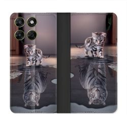 Housse Cuir Portefeuille Pour Motorola Moto G67 / G77 / G87 Animal Chat Reflet