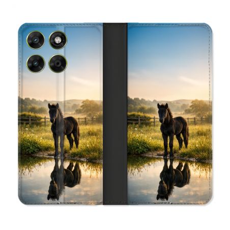 Housse Cuir Portefeuille Pour Motorola Moto G67 / G77 / G87 Animal Cheval Reflet