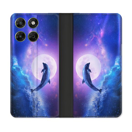 Housse Cuir Portefeuille Pour Motorola Moto G67 / G77 / G87 Animal Dauphin Vague