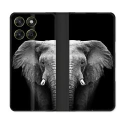Housse Cuir Portefeuille Pour Motorola Moto G67 / G77 / G87 Animal Elephant Noir