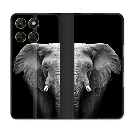 Housse Cuir Portefeuille Pour Motorola Moto G67 / G77 / G87 Animal Elephant Noir
