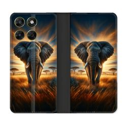 Housse Cuir Portefeuille Pour Motorola Moto G67 / G77 / G87 Animal Elephant Savane