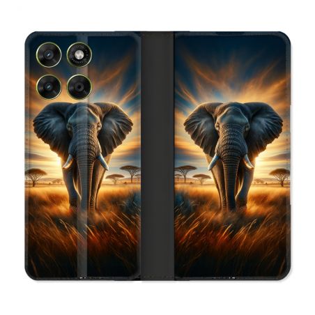 Housse Cuir Portefeuille Pour Motorola Moto G67 / G77 / G87 Animal Elephant Savane