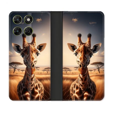 Housse Cuir Portefeuille Pour Motorola Moto G67 / G77 / G87 Animal Girafe Savane