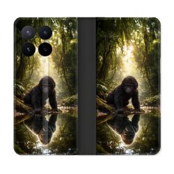 Housse Cuir Portefeuille Pour Xiaomi 17T Animal Gorille Reflet