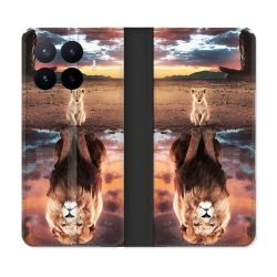 Housse Cuir Portefeuille Pour Xiaomi 17T Animal Lion Reflet