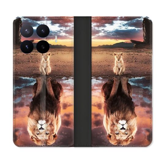Housse Cuir Portefeuille Pour Xiaomi 17T Animal Lion Reflet