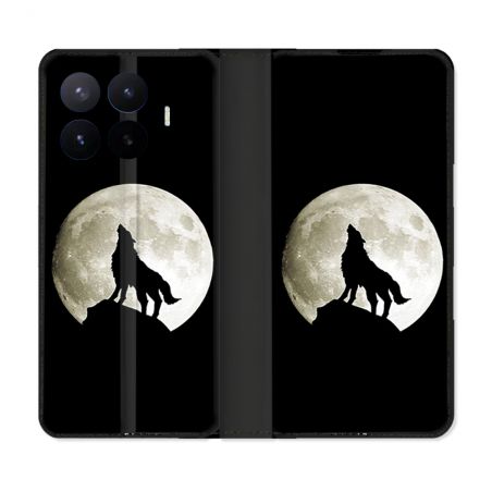 Housse Cuir Portefeuille Pour Xiaomi 17T Animal Loup Noir