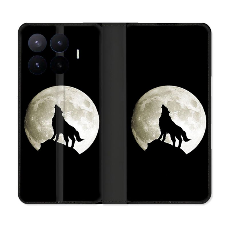 Housse Cuir Portefeuille Pour Xiaomi 17T Animal Loup Noir