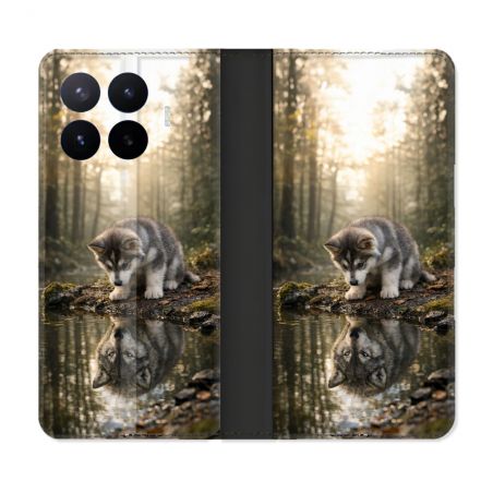Housse Cuir Portefeuille Pour Xiaomi 17T Animal Loup Reflet