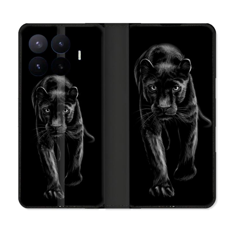 Housse Cuir Portefeuille Pour Xiaomi 17T Animal Panthère Noire